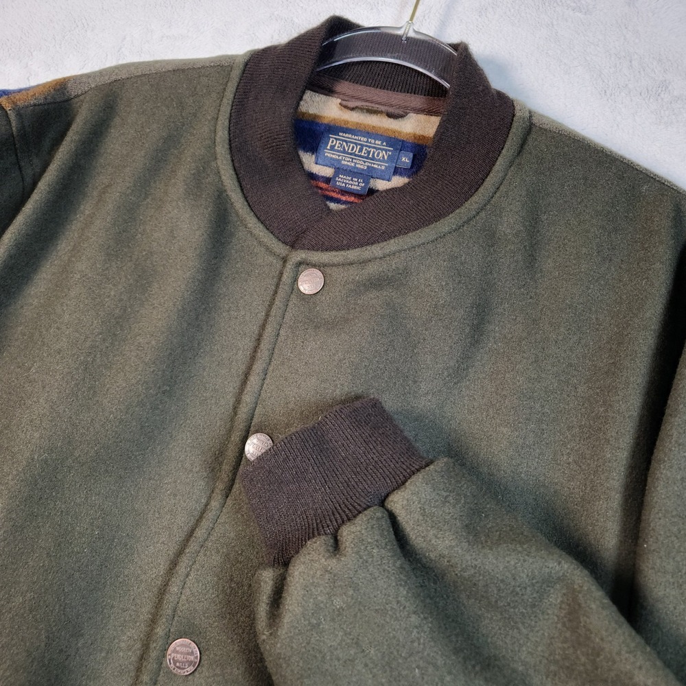 Pendleton Bomber Jacket Men XL Green Wool Southwestern Graphic Snap Front - Picture 3 of 16